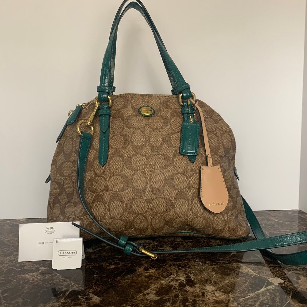 Coach Khaki Peyton Signature Cora Domed Satchel